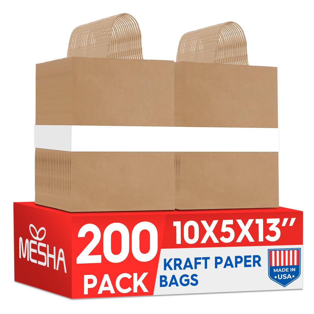 MESHA Brown Paper Bags 8x4.25x10.5 Inch 20Pcs, Paper Bags with Handles, Sturdy Brown Gift Bags for Retail, Birthday Party Favors, Shopping, Small Business (Made in USA)