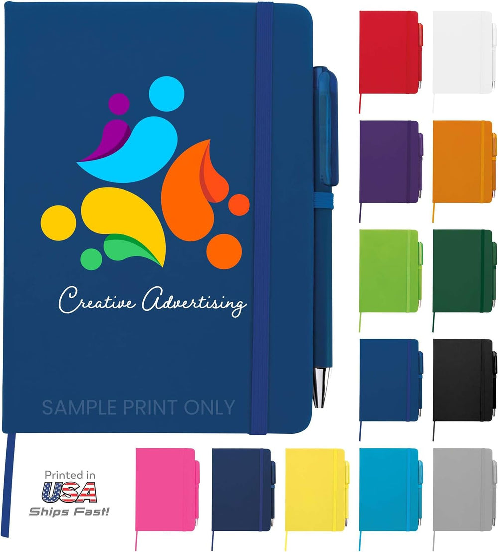 Personalized Notebook Journal – 5” x 7” Customized Notebook with Name, Text or Logo - 100 Page Custom Journal. Leatherette Hardcover & Pen - Black 1 Pack