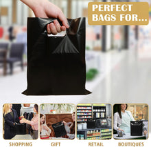 GoClimber 100 Pack Black Plastic Bags, 9"x12" Merchandise Bags With Die Cut Handles Retail Shopping Bags for Small Business Boutique Stores Gifts
