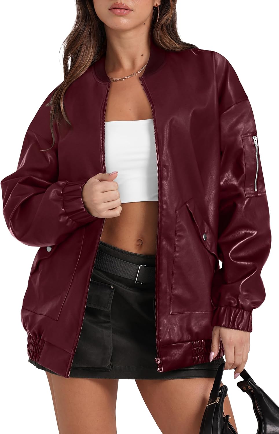 Sampeel Leather Jacket Women Faux Oversized Motorcycle Bomber Coats 2025 Fall Fashion Outfits Winter Clothes