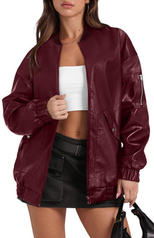 Sampeel Leather Jacket Women Faux Oversized Motorcycle Bomber Coats 2025 Fall Fashion Outfits Winter Clothes