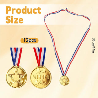 12PCS Gold Medals for Kids, Medals for Awards Plastic Winner Award Medals - Gold Medals for Awards for Sports/Competition/Talent Show/Spelling Bee, Party Favors Gifts & Star Medals for Kids/Winners