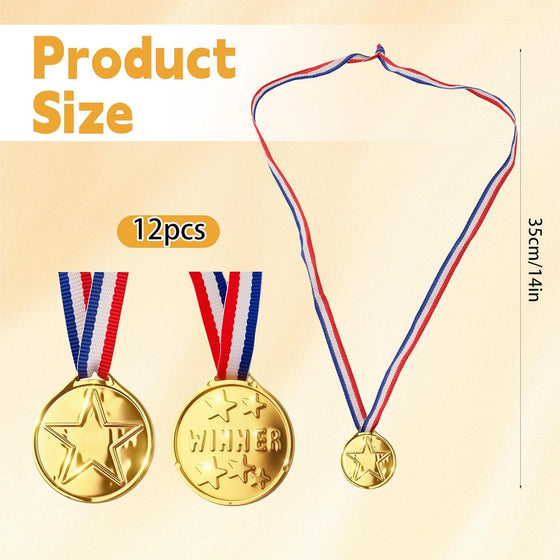 12PCS Gold Medals for Kids, Medals for Awards Plastic Winner Award Medals - Gold Medals for Awards for Sports/Competition/Talent Show/Spelling Bee, Party Favors Gifts & Star Medals for Kids/Winners - hover image
