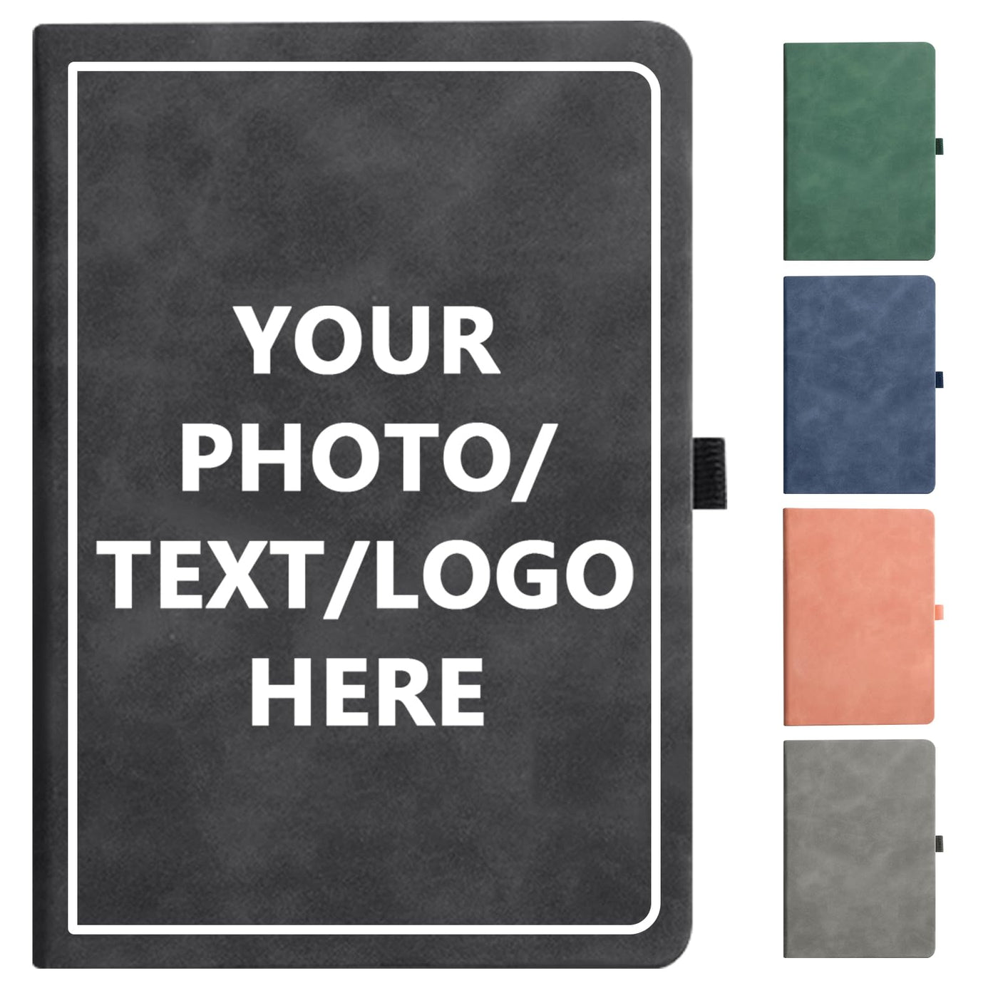 Personalized Notebook Custom Journal Notebook PU Leather A5 Can Customized with Logo/Text/Image- 192 Lined Pages 8.3 x 5.9 Inch, Pen Loop, Elastic Band, Black Hardcover