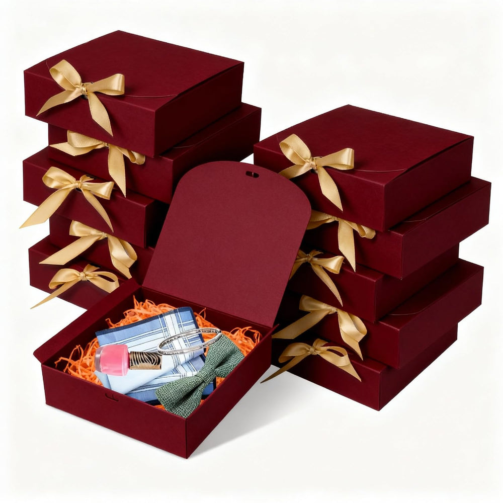 WLUSEAXI 10pack Gift Boxes with Lids, 6.5''x6.5''x2'' Red Gift Boxes For Presents, Paper Boxes with Ribbon for Birthday Wedding Party Chocolate Candy