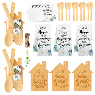 Geelin 31 Pcs Housewarming Gifts Bulk Engraved Cutting Board New Home Beginning Kitchen Towels Cards Bamboo Spoons House Warming Gift Set for Homeowner Neighbor Couple Apartment Kitchen (Rectangle)