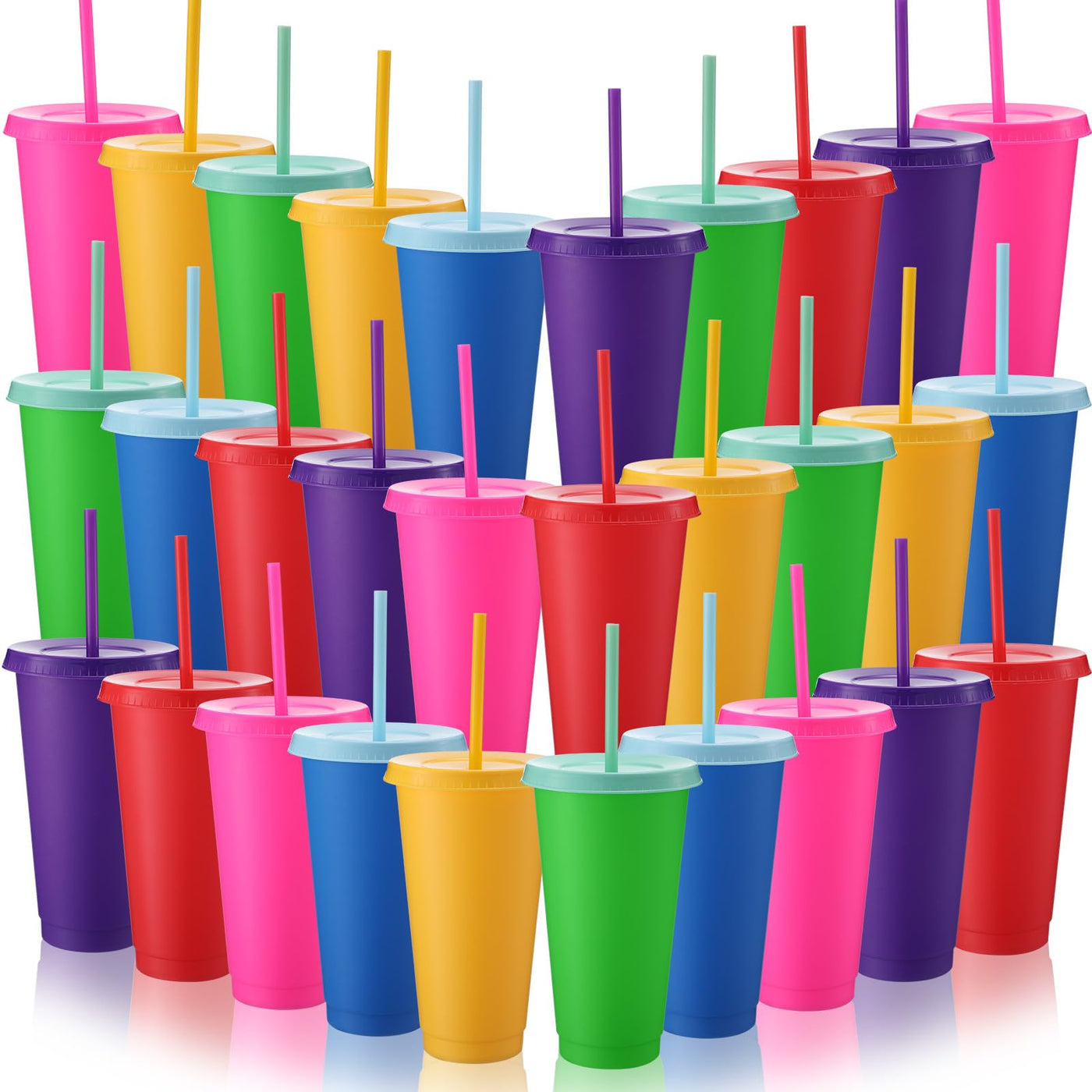 Honeydak 15 Pack Tumbler with Straw and Lid Bulk Cups for Gifts Water Bottle Iced Coffee Travel Mug Cup Reusable Plastic Tumblers for Party Birthdays 24-27 oz (Solid Color)