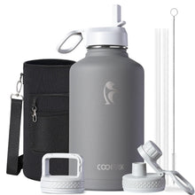 Water Bottle 40 oz Insulated with Straw&Brush, Coolflask Vaccum Stainless Steel Metal 3 Lids Water Flask for Sports, Gym or Office, Keep Cold 48H Hot 24H, Magic Black