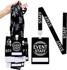 25 PVC Event Staff Lanyards,Staff Pass,PVC Cards Black Lanyard and writable Staff Cards with Club Event,Party Event,Organizer Conference,Concert,Office Supplies