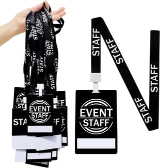 25 PVC Event Staff Lanyards,Staff Pass,PVC Cards Black Lanyard and writable Staff Cards with Club Event,Party Event,Organizer Conference,Concert,Office Supplies