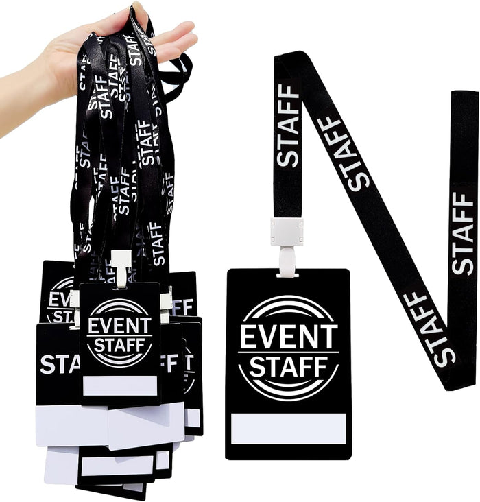 25 PVC Event Staff Lanyards,Staff Pass,PVC Cards Black Lanyard and writable Staff Cards with Club Event,Party Event,Organizer Conference,Concert,Office Supplies