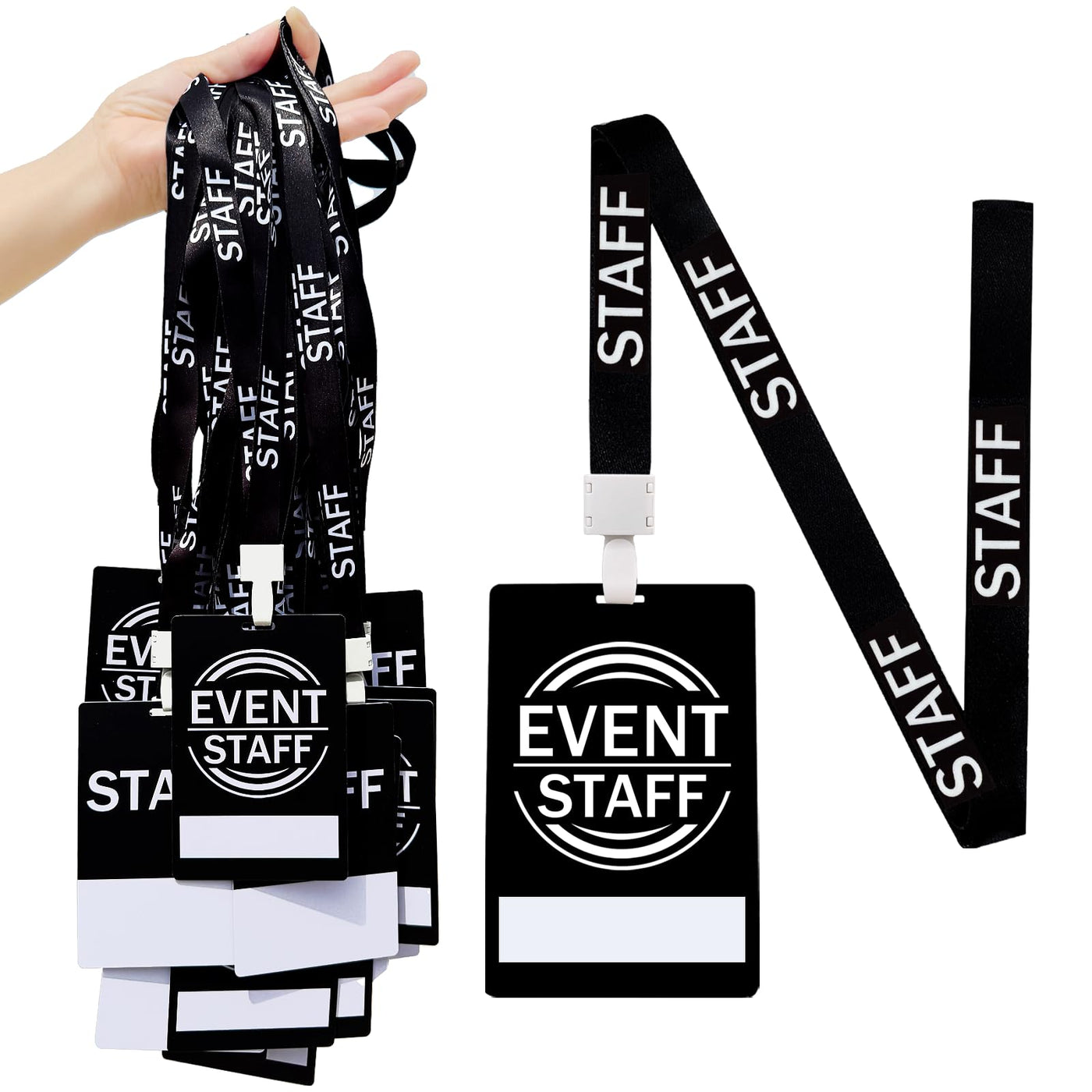 25 PVC Event Staff Lanyards,Staff Pass,PVC Cards Black Lanyard and writable Staff Cards with Club Event,Party Event,Organizer Conference,Concert,Office Supplies