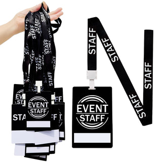 25 PVC Event Staff Lanyards,Staff Pass,PVC Cards Black Lanyard and writable Staff Cards with Club Event,Party Event,Organizer Conference,Concert,Office Supplies