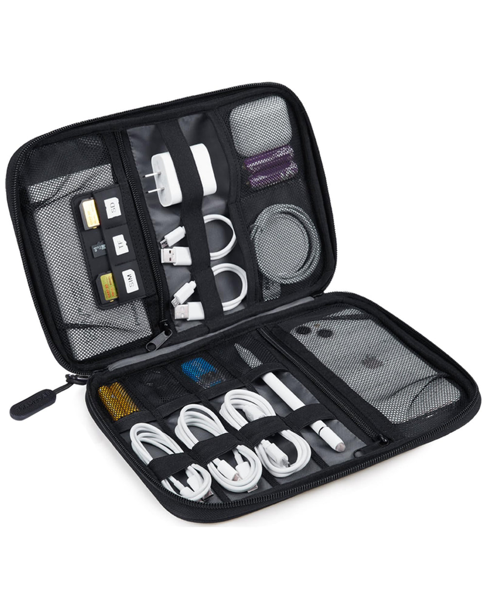 BAGSMART Large Electronics Travel Organizer Case, Tech Accessories Cord Storage Bag for Phone, Power Bank, SD Card, Cables, Black