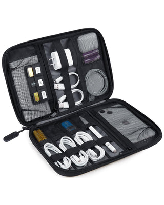 BAGSMART Large Electronics Travel Organizer Case, Tech Accessories Cord Storage Bag for Phone, Power Bank, SD Card, Cables, Black