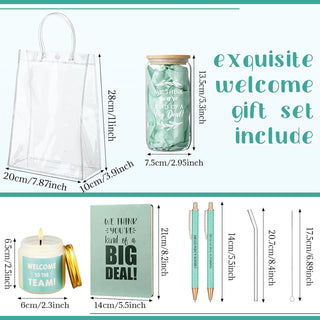 Thenshop 6 Pcs Welcome to the Team Gifts Bulk for New Employee Inspirational Glass Tumbler Notebook Pens Scented Candle with PVC Bag Employee Appreciation Gift Set for New Coworker Office (Sage Green)