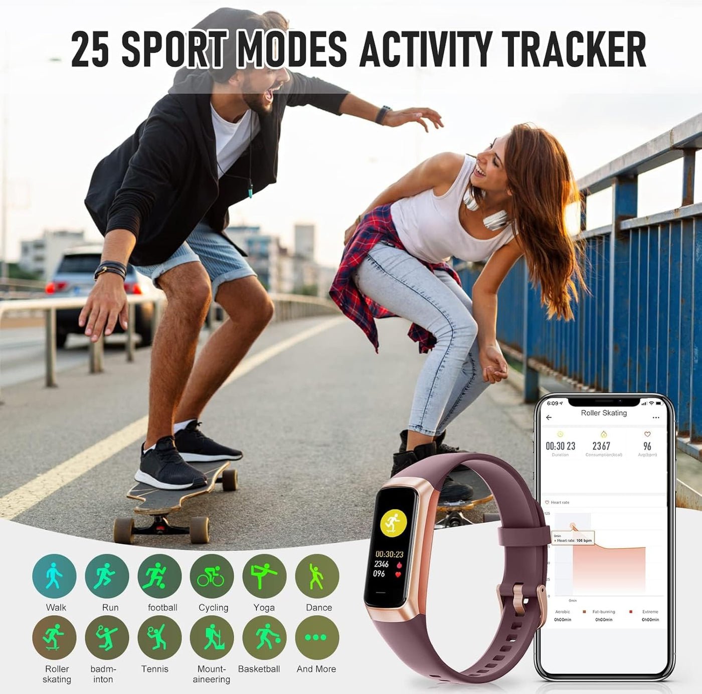 Fitness Tracker, Activity Trackers with 24/7 Heart Rate, Blood Oxygen Blood Pressure Sleep Monitor, Step Counter with 1.1" AMOLED Touch Color Screen, Calorie Pedometer Health Smart Watch for Women Men