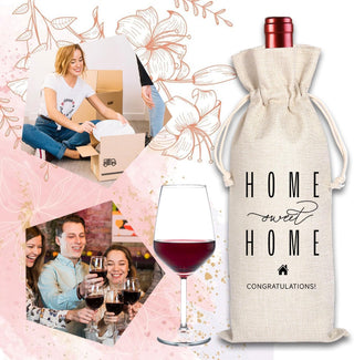 House Warming Gifts New Home Gifts,House Homeowner Gift,Realtor Gift to Clients,Sweet Home Congrats,Housewarming Party Decorations,Wine Gift Bags for Women Men Friends Homeowner (Beige-Home)