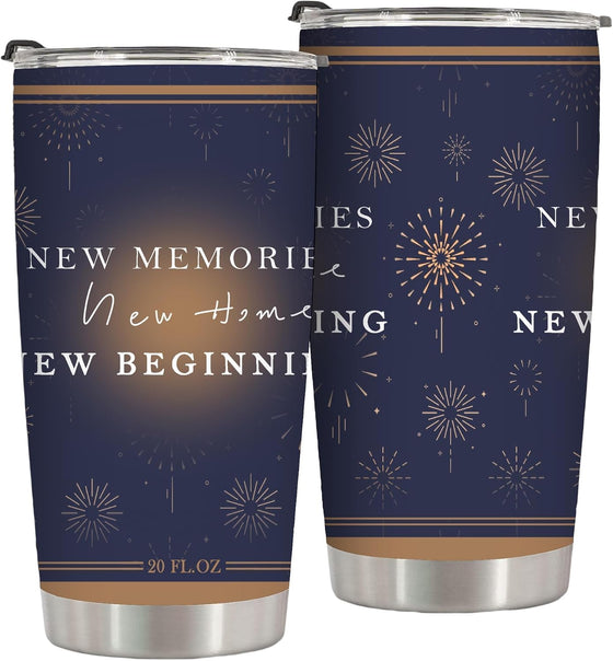 New Home New Beginning Memories,Home Housewarming Gift Ideals for Women Couples Newlyweds Friend,20 Oz Insulated Stainless Steel Iced Coffee Tumbler,Funny Travel Coffee Mug Cup Water Bottle,1 Pcs