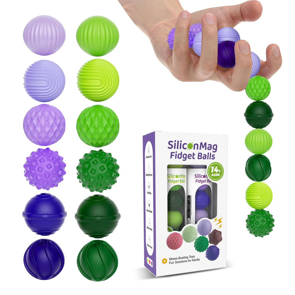 Silicone Magnetic Balls, Fidget Toys, 6-Pack Stress Relief Toys for Adults, Teens, Sensory Toy for Fingers Hands, Quiet Office Desk Toys with Textures, Magnet Fidget Fun Gift