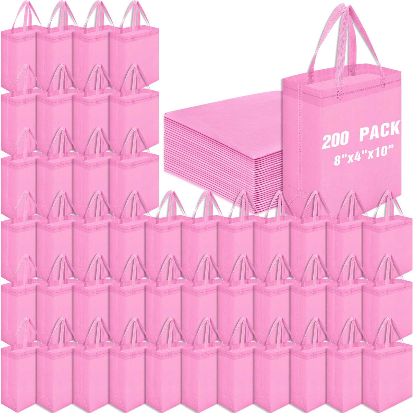 Windyun 50 Pcs Reusable Tote Bag Bulk 8 x 4 x 10 Inch Non Woven Shopping Bag with Handle Reusable Portable Grocery Gift Tote (Black)