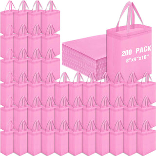 Windyun 50 Pcs Reusable Tote Bag Bulk 8 x 4 x 10 Inch Non Woven Shopping Bag with Handle Reusable Portable Grocery Gift Tote (Black)