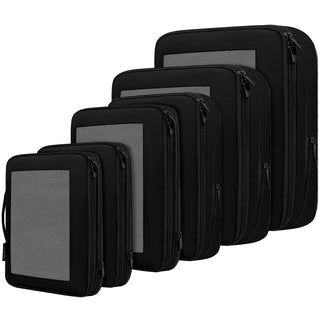 BAGAIL 4 Set/6 Set/8 Set Compression Packing Cubes Travel Accessories Expandable Packing Organizers (Half Mesh, 6-Black)