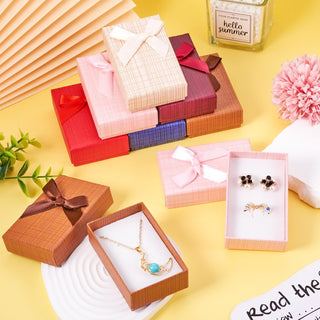 Craftdady 12 pcs Jewelry Gift Box Set Empty Packaging Cases with Bowknot Rectangle Cardboard Paper Jewelry Boxes with Lid for Necklaces Rings Earrings Pendants Displaying (BurlyWood)