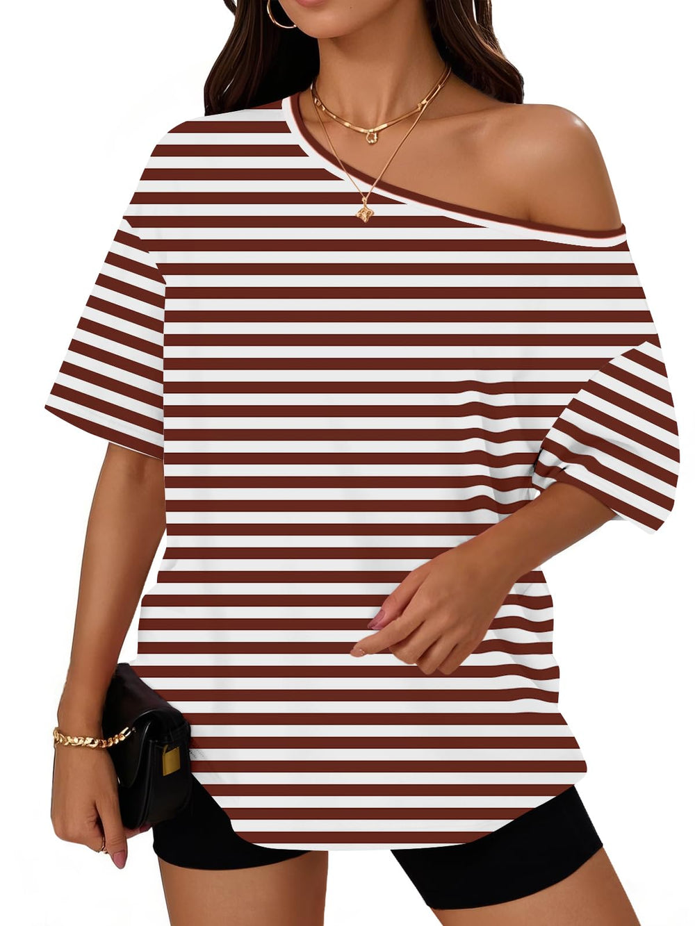 Trendy Queen Womens Off the Shoulder Tops Oversized Summer Spring T-Shirts 2026