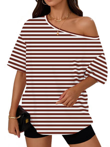 Trendy Queen Womens Off the Shoulder Tops Oversized Summer Spring T-Shirts 2026