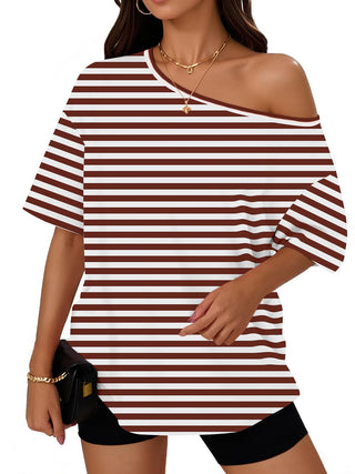 Trendy Queen Womens Off the Shoulder Tops Oversized Summer Spring T-Shirts 2026