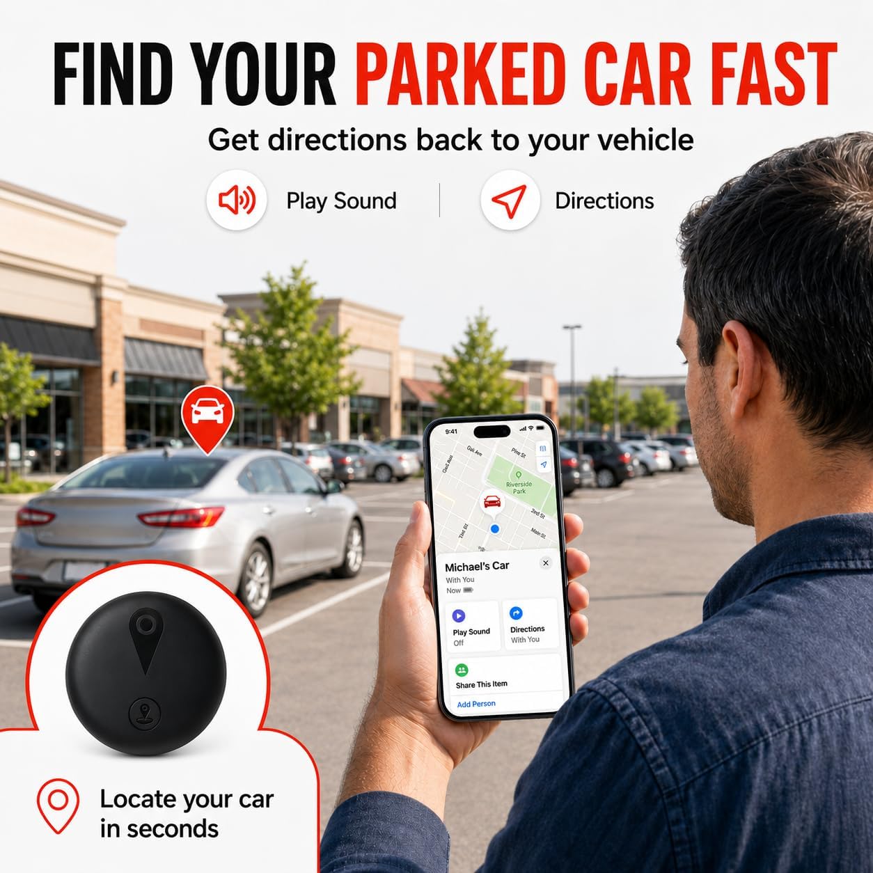 GPS Tracker for Vehicles, No Monthly Fee or SIM Card Needed, Magnetic GPS Locator for Cars, Trucks and SUVs with IP67 Waterproof Case, Precise Location Tracking, 365-Day Battery Life, iOS Only (Black)