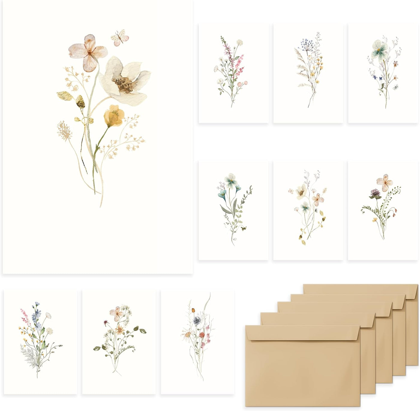 slapaflife Blank Cards,Blank Greeting Cards 4x6,40Pack -Elegant Floral Design Blank Greeting Cards,Note Cards with Matching Peel-and-Seal Rustic Envelopes