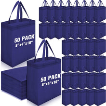 Windyun 50 Pcs Reusable Tote Bag Bulk 8 x 4 x 10 Inch Non Woven Shopping Bag with Handle Reusable Portable Grocery Gift Tote (Black)