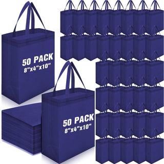 Windyun 50 Pcs Reusable Tote Bag Bulk 8 x 4 x 10 Inch Non Woven Shopping Bag with Handle Reusable Portable Grocery Gift Tote (Black)