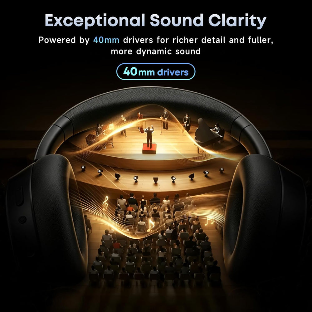 Hybrid Active Noise Cancelling Bluetooth Headphones, Over Ear Wireless Headphones with 120H Playtime, Hi-Res Audio, Deep Bass, Memory Foam Ear Cups for Home Office Travel