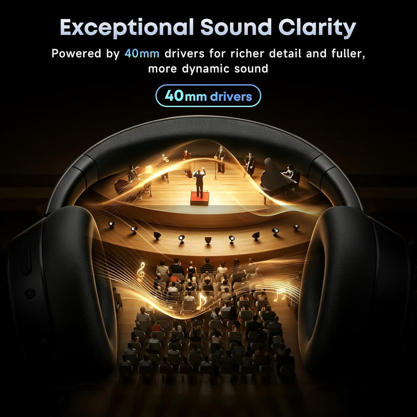 Hybrid Active Noise Cancelling Bluetooth Headphones, Over Ear Wireless Headphones with 120H Playtime, Hi-Res Audio, Deep Bass, Memory Foam Ear Cups for Home Office Travel
