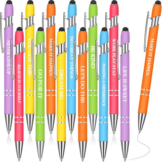 Zonon 12 Pcs Inspirational Pens Gift Set Funny Ballpoint Pen with Stylus Tip Motivational Graduation Gifts Bulk for Teacher Coworkers Nurse School Office Supplies(Morandi,Boss Lady)