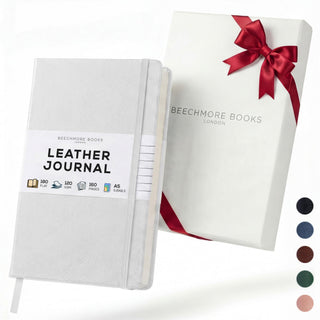 BEECHMORE BOOKS Premium Lined Leather Journal for Men & Women, 5" x 8" (A5) Thick 120gsm Ivory Cream Paper Notebook, Hardcover Vegan Leather Personal Diary, With Gift Box (Chestnut Brown)