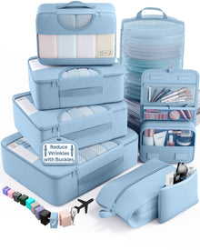Veken 10 Set/8 Set Packing Cubes for Travel Essentials,Anti-Wrinkle Buckled Suitcase Organizer for Shoe & Toiletry Bag,Carry On Luggage Bag for Airplane & College Dorm Room Accessories,Women Men Gifts