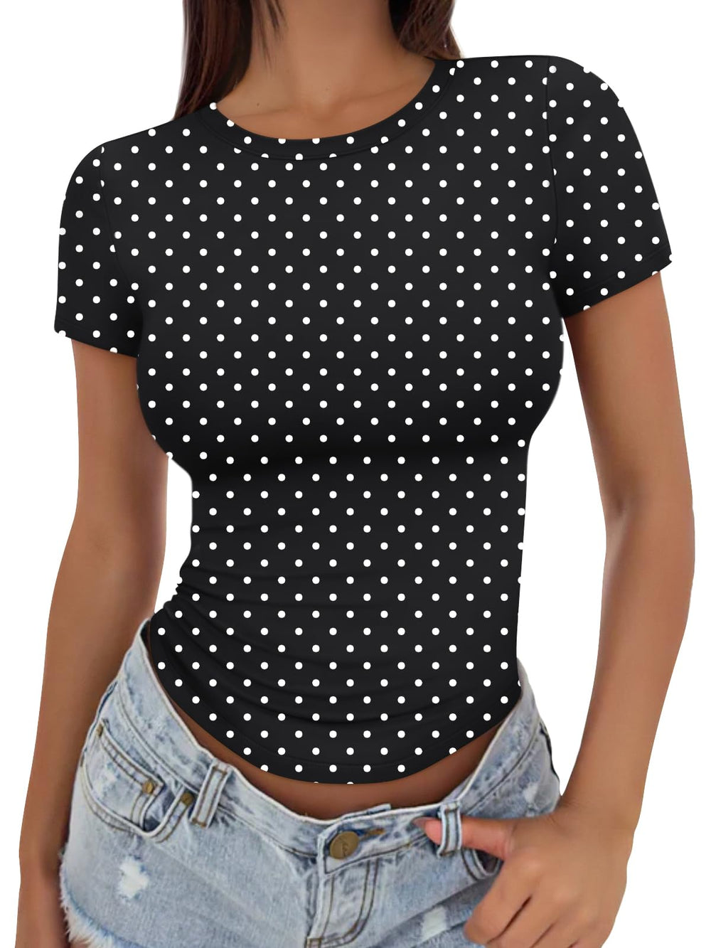 Trendy Queen Womens Basic T Shirts - Stretchy Soft Slim Fit Short Sleeve Y2k Cute Summer Crop Workout Tops