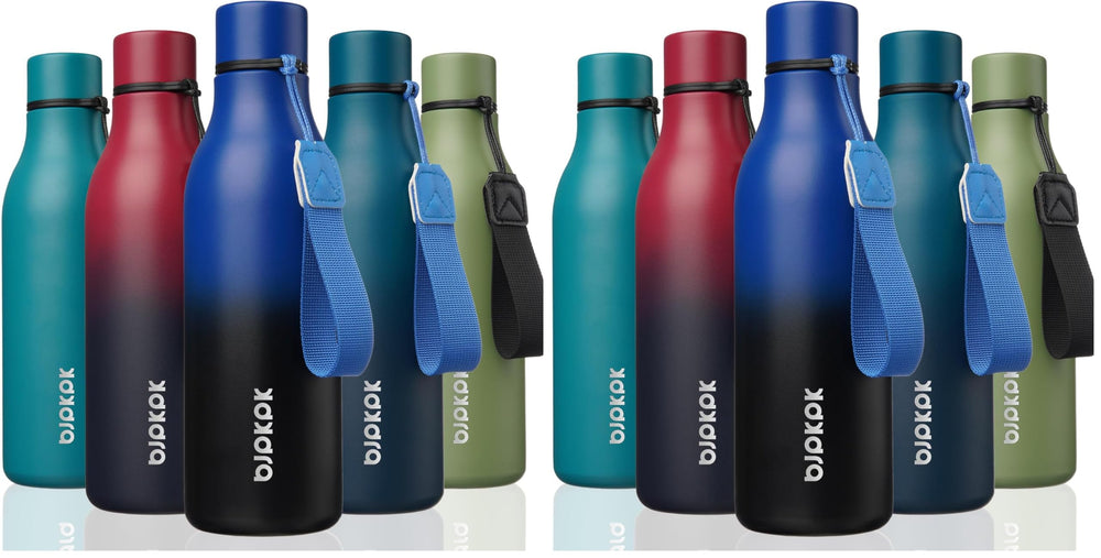 BJPKPK Insulated Water Bottles, 18 oz Stainless Steel Metal Water Bottle with Strap, BPA Free Leak Proof Jugs, Mugs, Flasks, Reusable Thermal Flasks for Sports & Travel, Orange