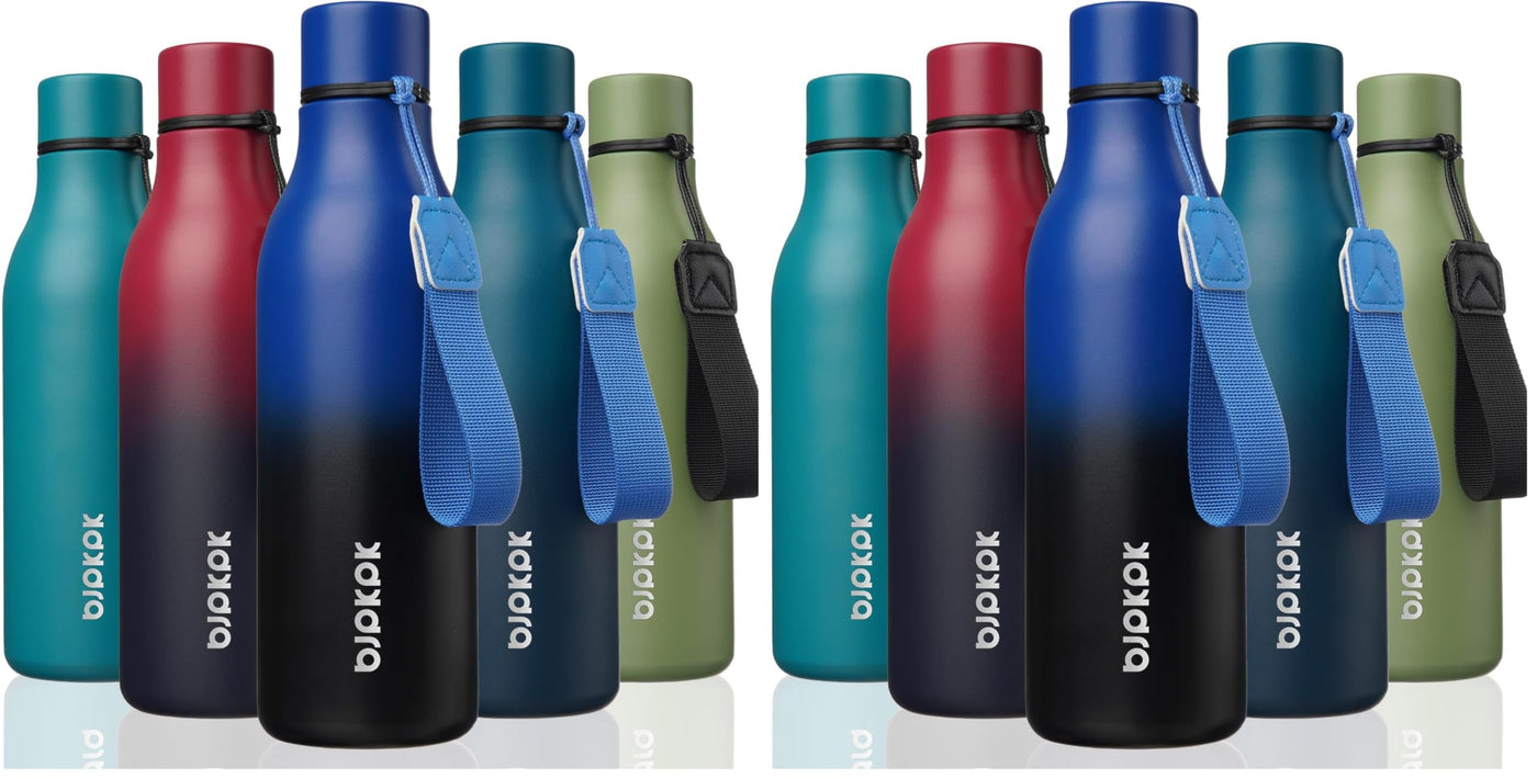 BJPKPK Insulated Water Bottles, 18 oz Stainless Steel Metal Water Bottle with Strap, BPA Free Leak Proof Jugs, Mugs, Flasks, Reusable Thermal Flasks for Sports & Travel, Orange