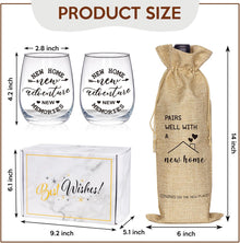 House Warming Gifts New Home, Housewarming Baskets Stemless Wine Glass & Bottle Bag Set for Newlywed Couple, Women, Friends, New Homeowner, Unique Closing Gift for Home Buyers, Clients