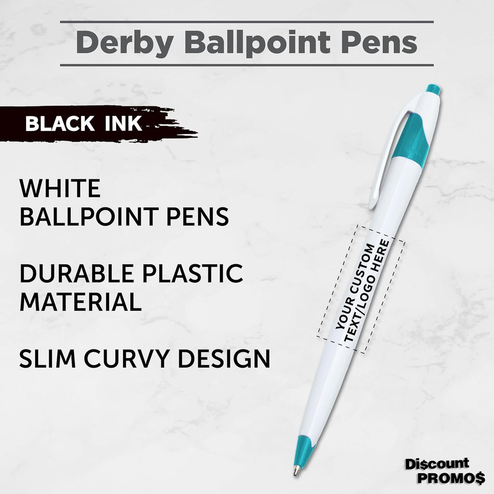DISCOUNT PROMOS Personalized Ballpoint Pens Bulk Pack of 4-5,000 counts Black Ink, Slim & Curvy Design, Retractable, Ideal for Office, Corporate Merchandise, Tradeshows- Teal