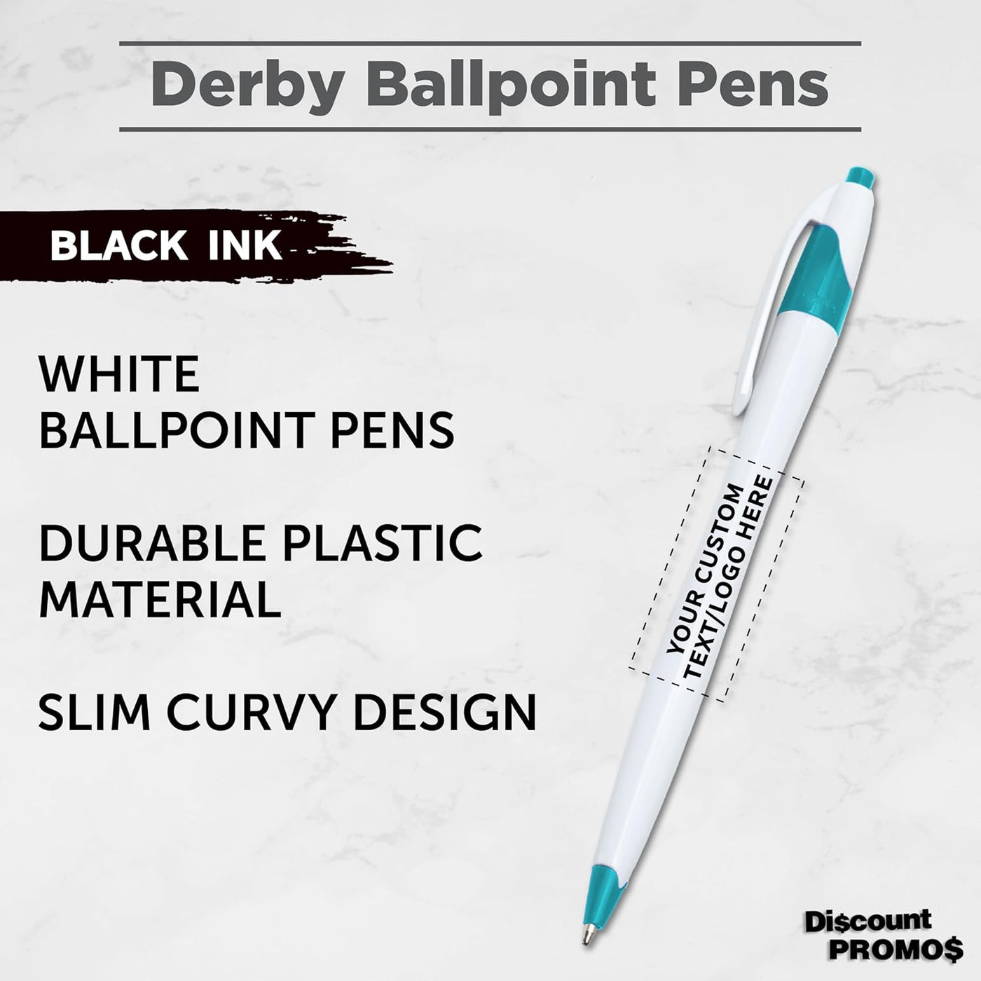 DISCOUNT PROMOS Personalized Ballpoint Pens Bulk Pack of 4-5,000 counts Black Ink, Slim & Curvy Design, Retractable, Ideal for Office, Corporate Merchandise, Tradeshows- Teal