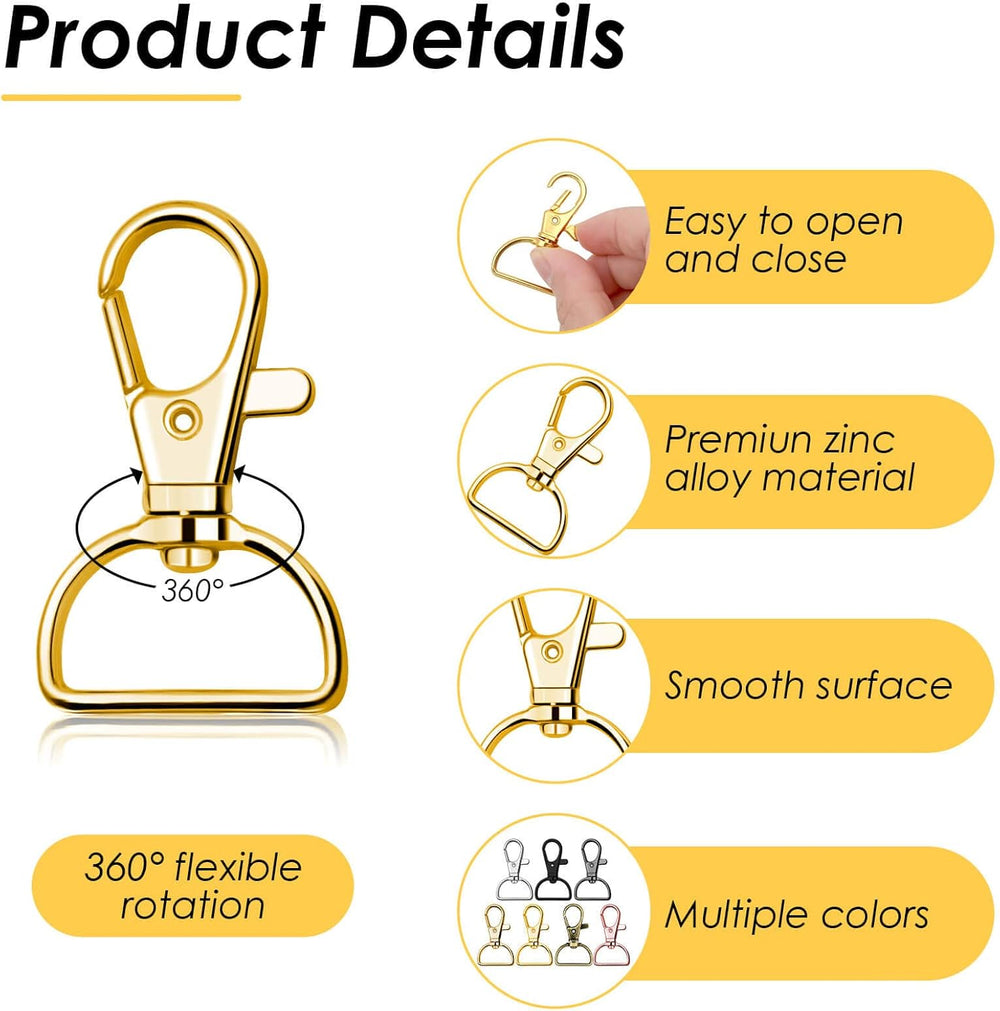 Swivel Clasp Hooks, Anezus 80Pcs Key Chain Clip Hooks, D Ring Clip Lanyard Hardware for Keychain Making, Lanyard Making, Purse Hardware, DIY Craft (3/4” Inside Width)