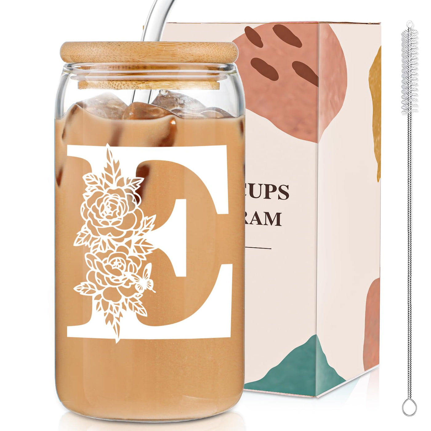 DWTS DANWEITESI Birthday Gifts for Women: Initial Glass Cup as Office Graduation Memorial Holiday Personalized Gifts - for Teacher Employee Nurse Coworkers Bridesmaid Bride - R Aesthetic Cup