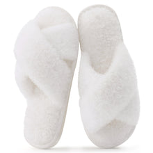 Evshine Women's Fuzzy Slippers Cross Band Memory Foam House Slippers Open Toe