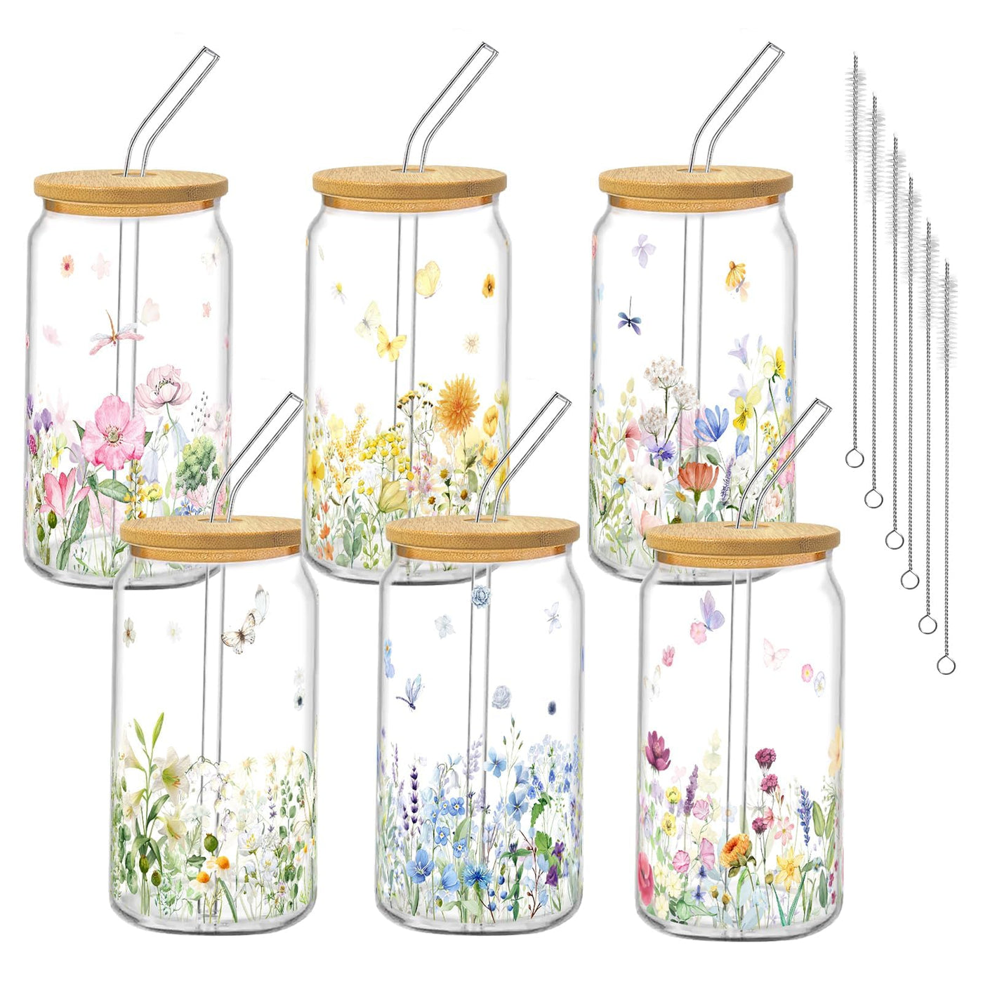 6Pcs Thank You Gifts Glass Cups with Lids and Straws 16oz Employee Appreciation Drinking Glasses Cups Thank You Iced Coffee Cup Tumbler Gifts for Employee Staff Coworkers Teachers Nurse